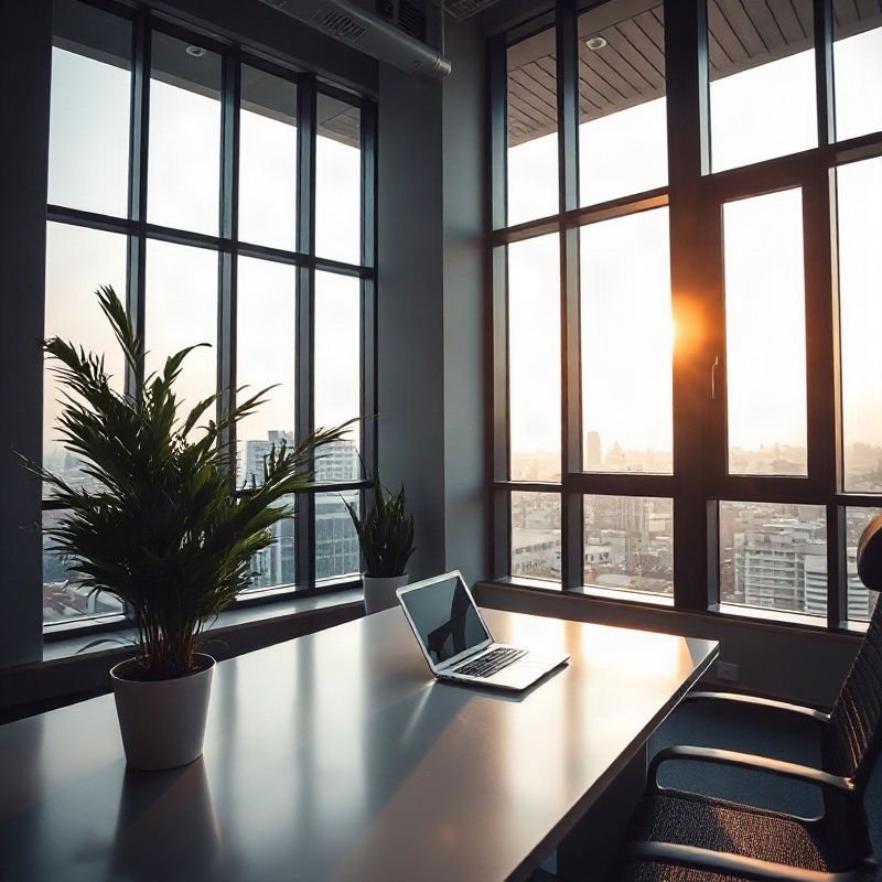 Modern Nairobi office interior with floor-to-ceiling windows and natural light